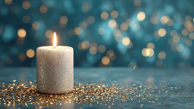 A softly glowing candle radiating warmth and peace illuminating a moment of quiet reflection with a bokeh background and
