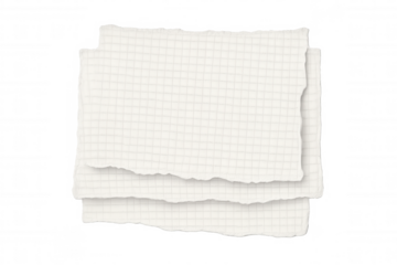 Torn graph paper scraps creating a blank notepaper frame with grid lines, transparent background for design template