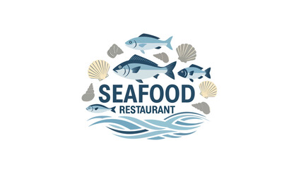 Seafood Restaurant Logo Fish Shells Waves Sea Marine Ornament