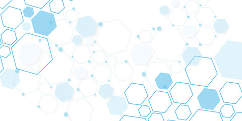 Science network pattern blue Hexagonal abstract background. Big Data Visualization structure elements . Health care and science medical pattern innovation. Template design with concept Dots and lines.