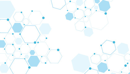 Science network pattern blue Hexagonal abstract background. Big Data Visualization structure elements . Health care and science medical pattern innovation. Template design with concept Dots and lines.