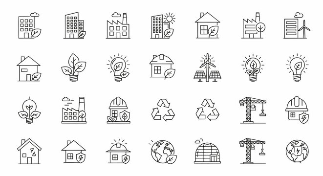 Inspiring sustainable eco-friendly solutions for a greener world, featuring innovative renewable energy, recycling, and nature-inspired icons for a healthier future