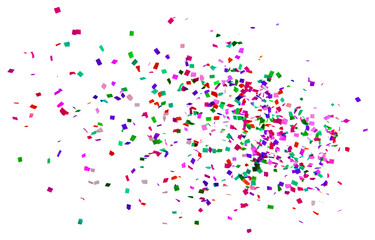 A vibrant and colorful confetti explosion, scattered across a white background, creating a festive atmosphere.