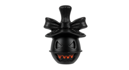Stylized Black Halloween Pumpkin Lantern with Ribbon and Orange Glow