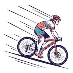 Vector art of a dynamic vector illustration of a male cyclist speeding along on a mountain bike, the artwork captures the essence of speed and determination