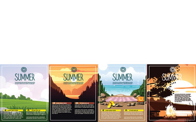 Set of four pictures in different summer holiday destinations.