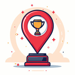 Successful Milestone Achieved Dynamic vector illustration of a golden trophy placed within a vibrant location pin, symbolizing top-tier performance and strategic goal attainment