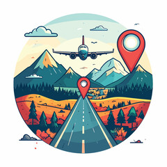 Journey's Start Navigating the Open Road and Sky, Guided by Location Markers and Scenic Beauty