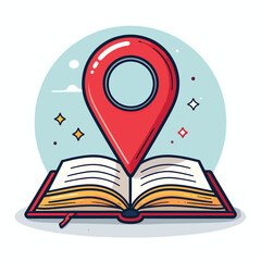 Location Pin on Open Book Education, Exploration, and Knowledge in a Modern Style