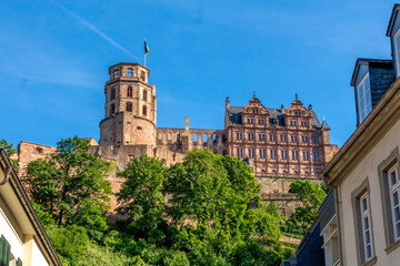 Close up view of the ruin of heidelberg castle. A famous landmark and tourist attraction in Germany