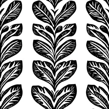 Fototapeta Seamless black and white botanical leaves pattern, bold modern nature design for textile and wallpaper.