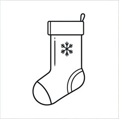 Christmas Stocking Icon in Outline Style with Snowflake Decoration for Festive Holiday Design