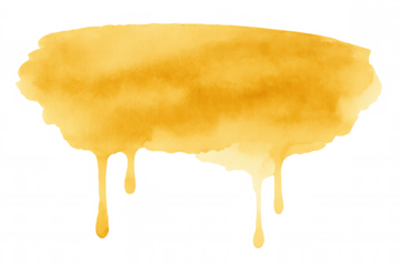 Yellow watercolor paint dripping creating an abstract background element on transparent background