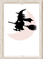 Flying Witch Silhouette with Wings in Halloween Vector Design