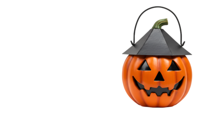 Spooky Jack o lantern with Witch Hat on Black Background for Halloween