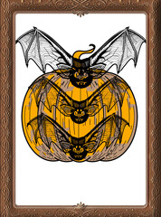 Halloween pumpkin and bat night illustration with spooky autumn design