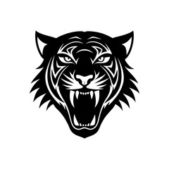 Black and white tiger head roaring design silhouette