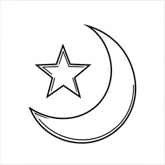 Fototapeta premium Crescent Moon and Star Outline Illustration