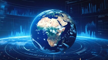 Global Data Visualization: Spinning Earth with Futuristic Interface for Analytics and Technology - Powered by Adobe