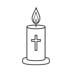 Obraz premium A simple black and white outline drawing of a lit candle with a cross on its surface, symbolizing peace and remembrance