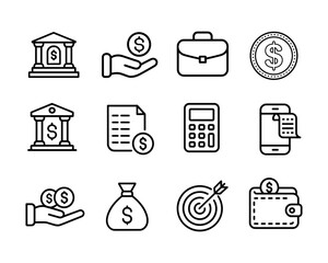 Finance banking money management line icons vector illustration