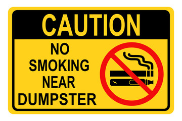 No smoking sign, No smoking near dumpster sign. Flat vector illustration design isolated on white background.