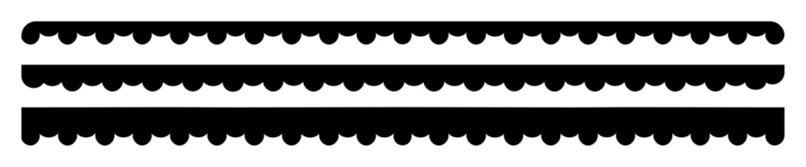 Scalloped border with divider ornament edge isolated on white background. Scalloped edge borders and dividers. Handmade frame decorations. Ethnic tribal pattern for fabric