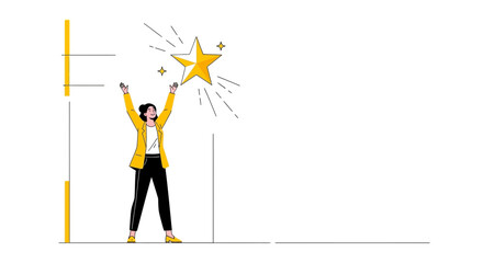Woman Reaching For A Shining Star As A Symbol Of Achieving Their Goals