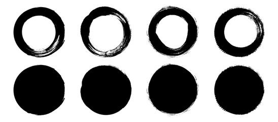 Set of round grunge circles shapes on a white background. Grunge round shapes. Grunge banner and paint brush stamps.