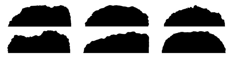 Set of silhouettes mountain icon. Collection of mountains on isolated background. Vector of mountain silhouette or vintage hill peak