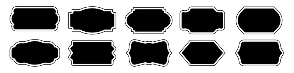Set of black vintage classic frames and decorative retro labels. Classic tags with decorative border frames on white background. Decorative frame banners.