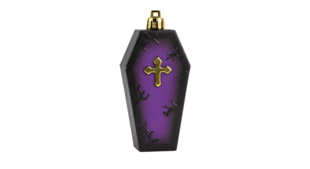 Miniature Purple Coffin Ornament with a Golden Cross and Branch Details