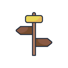 Pixelated Wooden Signpost with Yellow and Brown Accents on Transparent Background