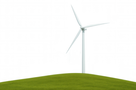 Wind turbine generating clean renewable energy on a green hill, wind power concept with transparent background - Powered by Adobe