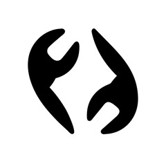 Vector art of two black wrench icons, suggesting repair, maintenance, or a technical service, with a modern and stylized design for various applications