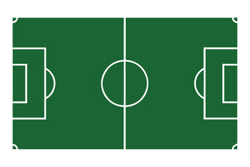 Green silhouette of a football field with markings and goalposts.