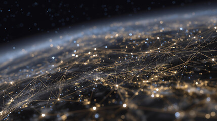 Blockchain-inspired digital landscape with glowing nodes forming complex crypto networks, interactive 3D charts hovering in background, symbolizing decentralized finance, secure data exchange, and