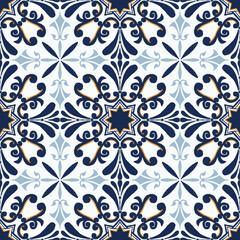 Golden Star Moorish Tile Pattern in Deep Navy and Gold