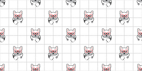 dog seamless pattern french bulldog doctor cartoon doodle stethoscope hospital eyeglasses eyewear pet tile background checked dash line gift wrapping paper repeat wallpaper illustration