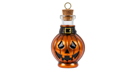 Glittery Orange Pumpkin Potion Bottle with Cork Stopper for Halloween Decor