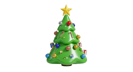 3D Christmas Tree Decorated with Ornaments Isolated