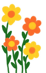 Orange and Yellow Painted Flowers Illustration. set of colorful flowers