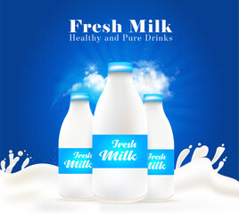 milk bottle and glass with milk