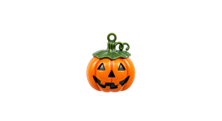 Isolated Halloween Pumpkin Decoration with Spooky Face and Green Stem