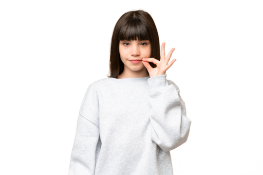 Little girl over isolated green chroma key background showing a sign of silence gesture