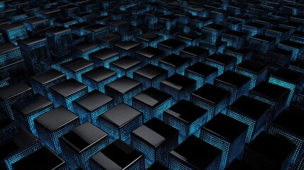 Naklejka premium Modern blockchain technology background with abstract glowing blue cubes for innovative business solutions and cutting-edge digital experiences