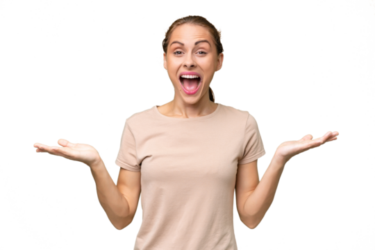 Young caucasian woman over isolated background with shocked facial expression