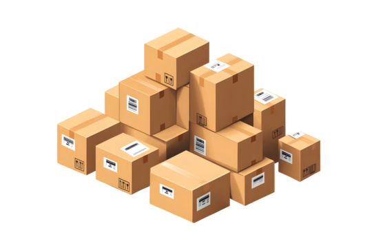 Isometric digital illustration of brown cardboard boxes for warehouse and shipping design