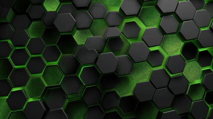Dynamic green and black hexagon pattern for modern designs, creating a futuristic tech vibe perfect for technology or gaming backgrounds and digital art