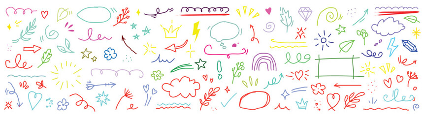 Line icon Christmas decoration set. Doodle line color icon bell, snowflake, candy cane, star and gift box. Hand drawn bauble, sketchy ornament, funny outline and cartoon holiday element for kids. Vect